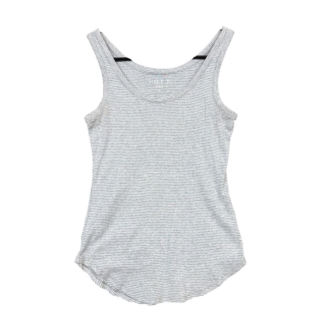 Ann Taylor LOFT Womens Tank Top Gray White Stripe Sleeveless Cotton Small